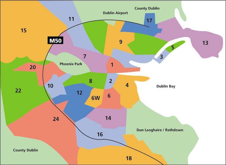 mapa de Dublin áreas