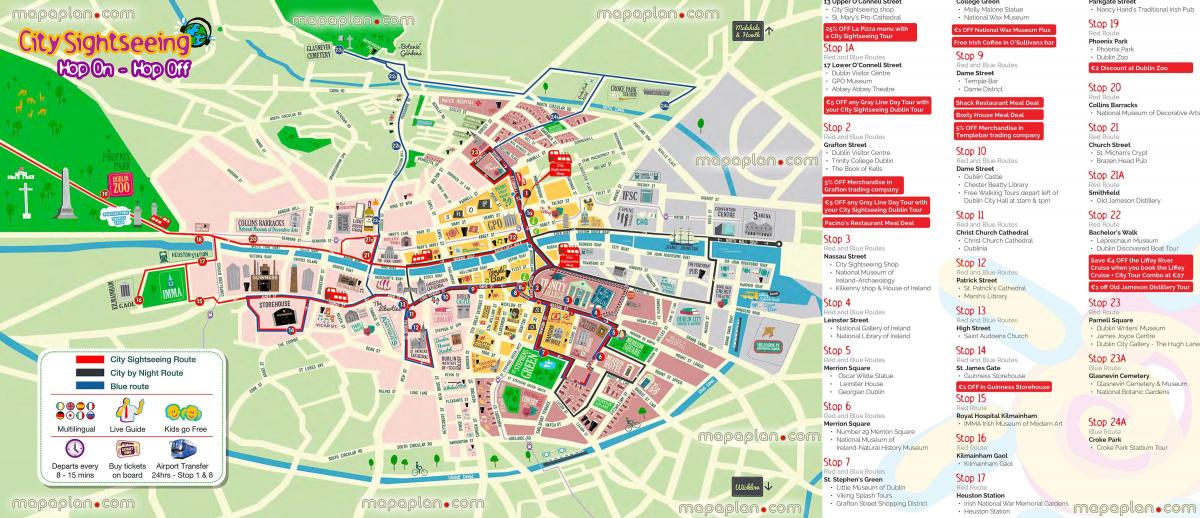 Dublin Hop on Hop off bus mapa de rotas