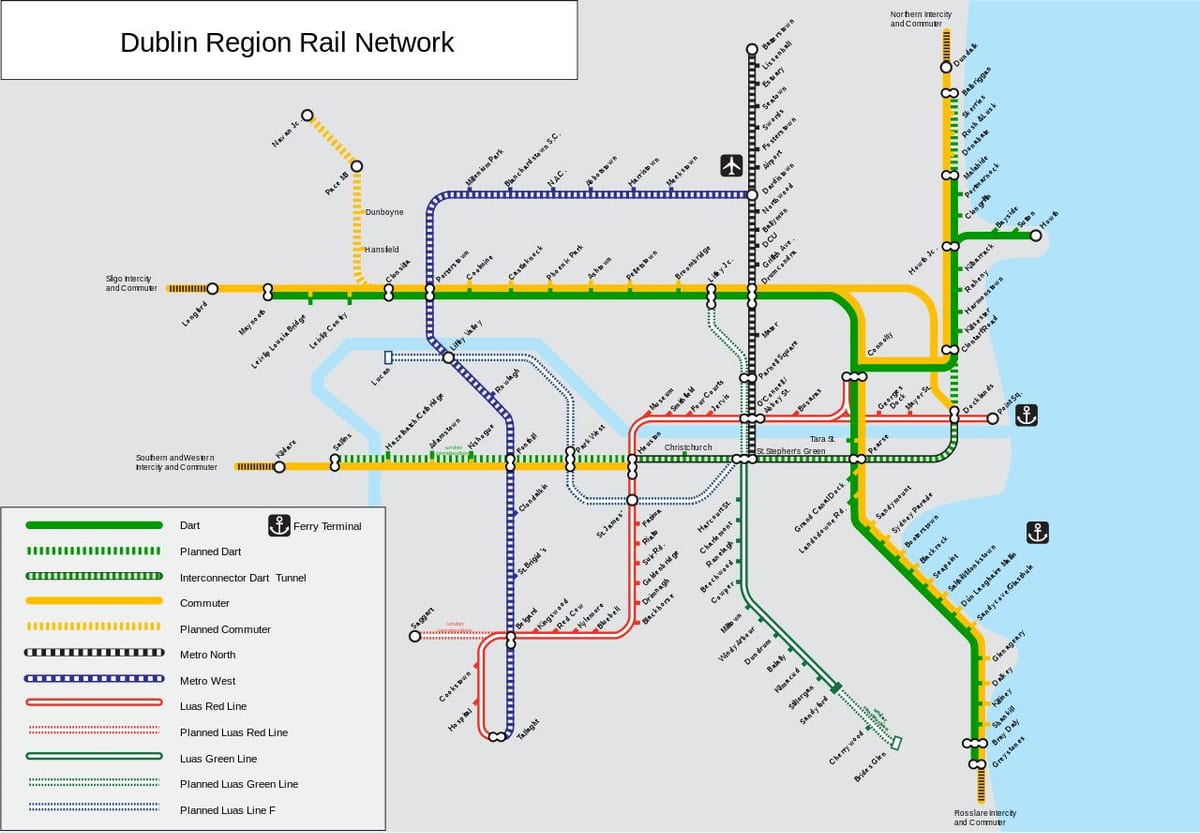 Dublin estações ferroviárias mapa