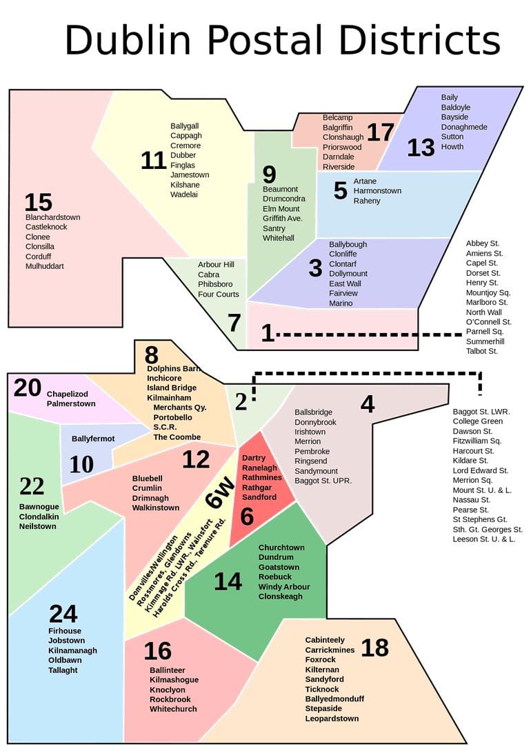 Os números no mapa de Dublin