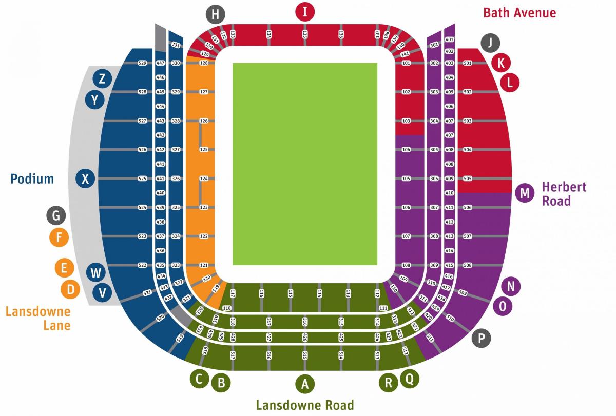 Estádio Aviva mapa de assentos