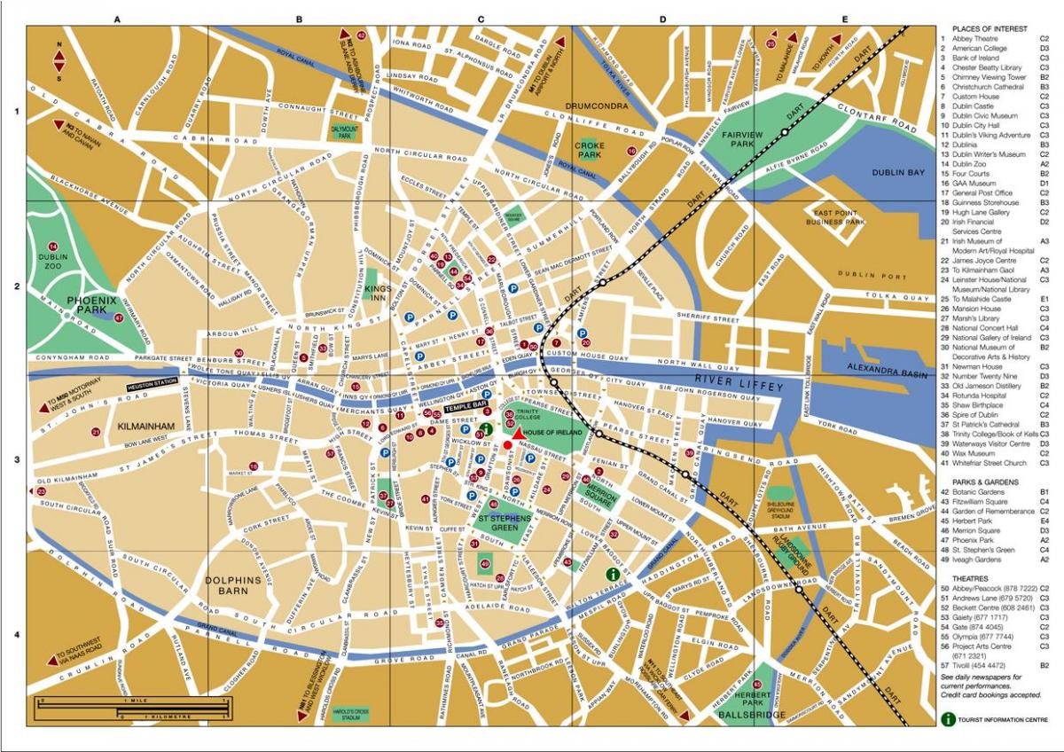 mapa do centro da cidade de Dublin