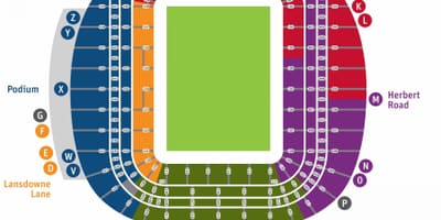 Estádio Aviva mapa de assentos